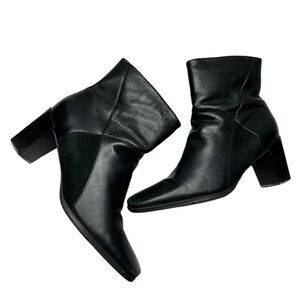 Vintage y2k 2000s Black leather square toe Chunky block Heel 8.5